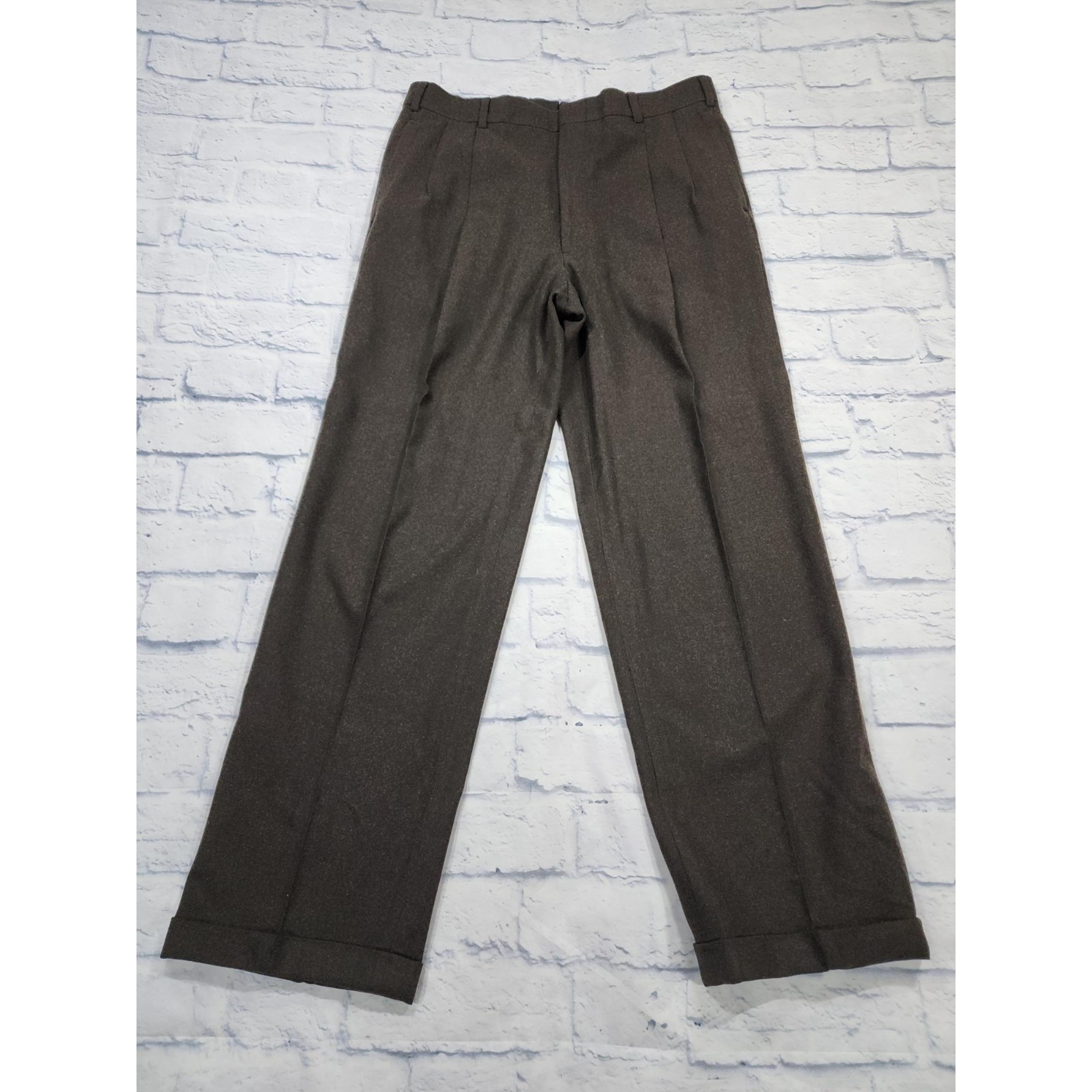 Vintage Brooks Brothers Pants Mens 34x28 Brown Wool Pleated Made In Canada