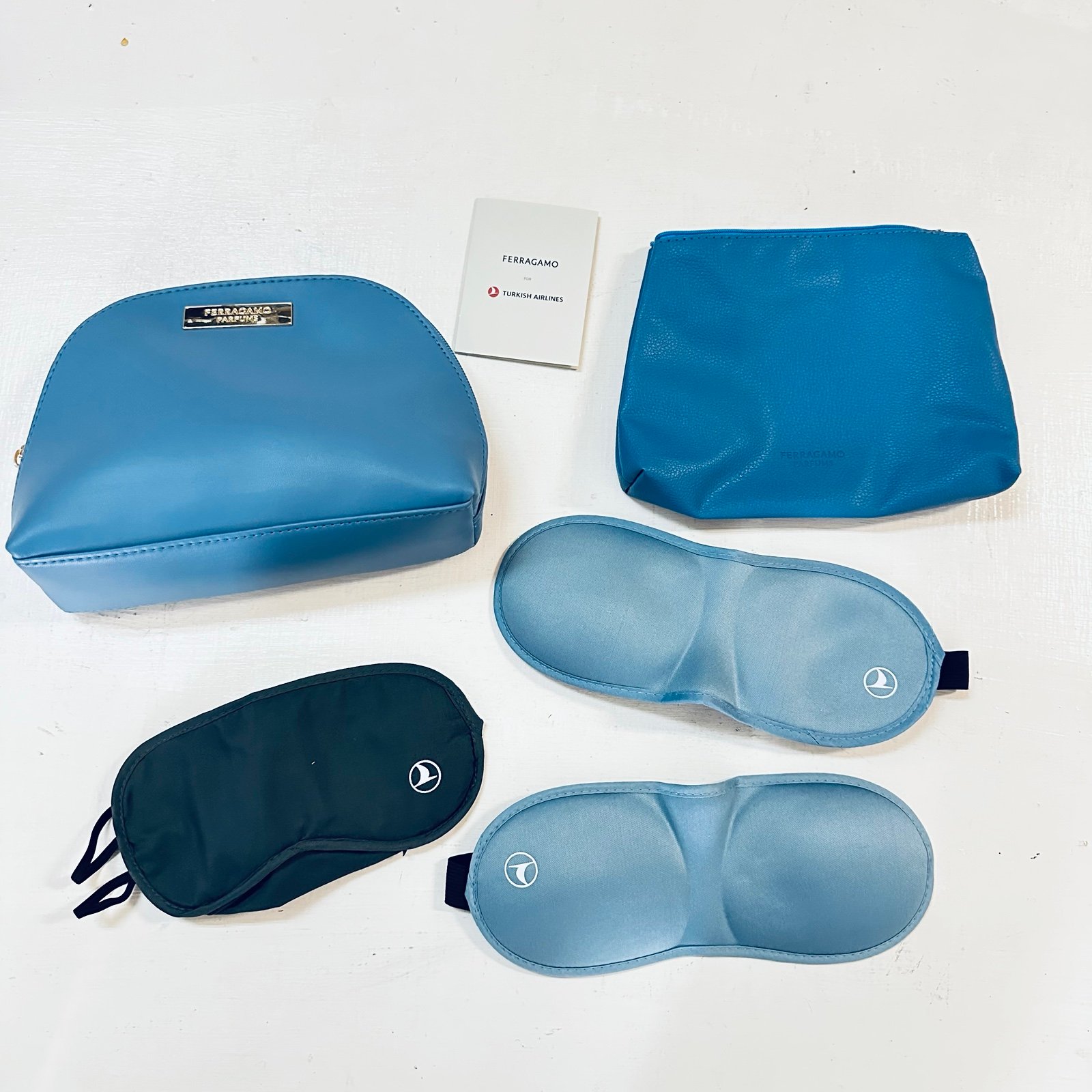 Turkish Airlines Ferragamo Business Class Travel Bag Blue 5 Pieces New