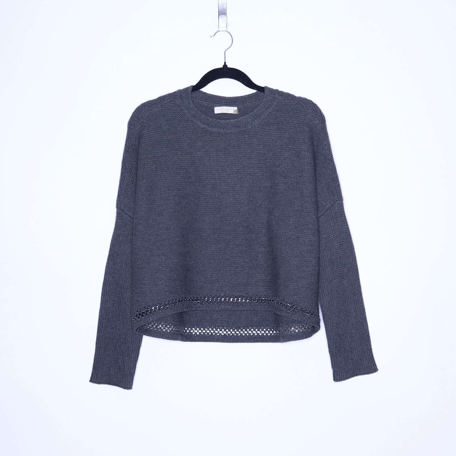 RAMY BROOK Frankie Chain Link Sweater Gray Wool Knit Long Sleeves Women's S