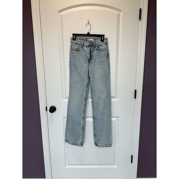 Zara High Waist Straight Leg Acid Wash Jeans Size 2