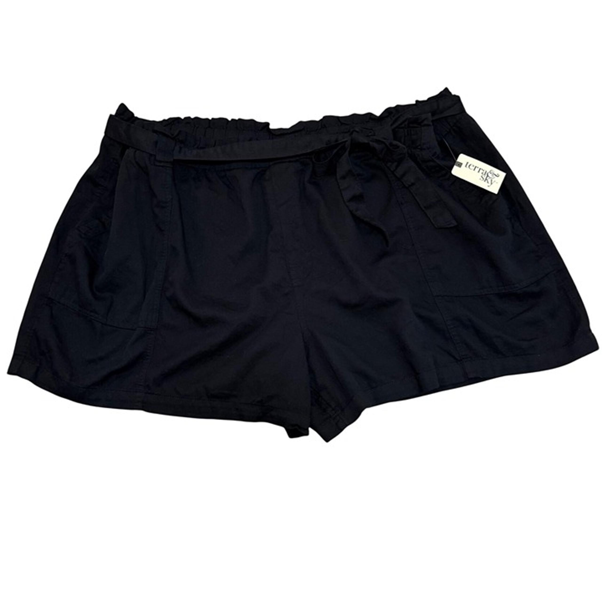 Terra Sky Black Paper Bag Shorts Plus 4X Pull On Belted Pockets Lounge Fashion
