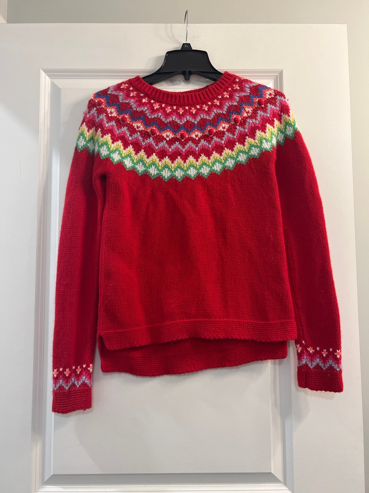 Mini Boden Red Fair Isle Pom Sweater size 11/12 youth