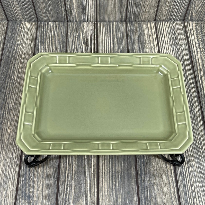 Longaberger 13x9 Woven Pottery Serving Tray Wrought Iron Stand Party Entertain