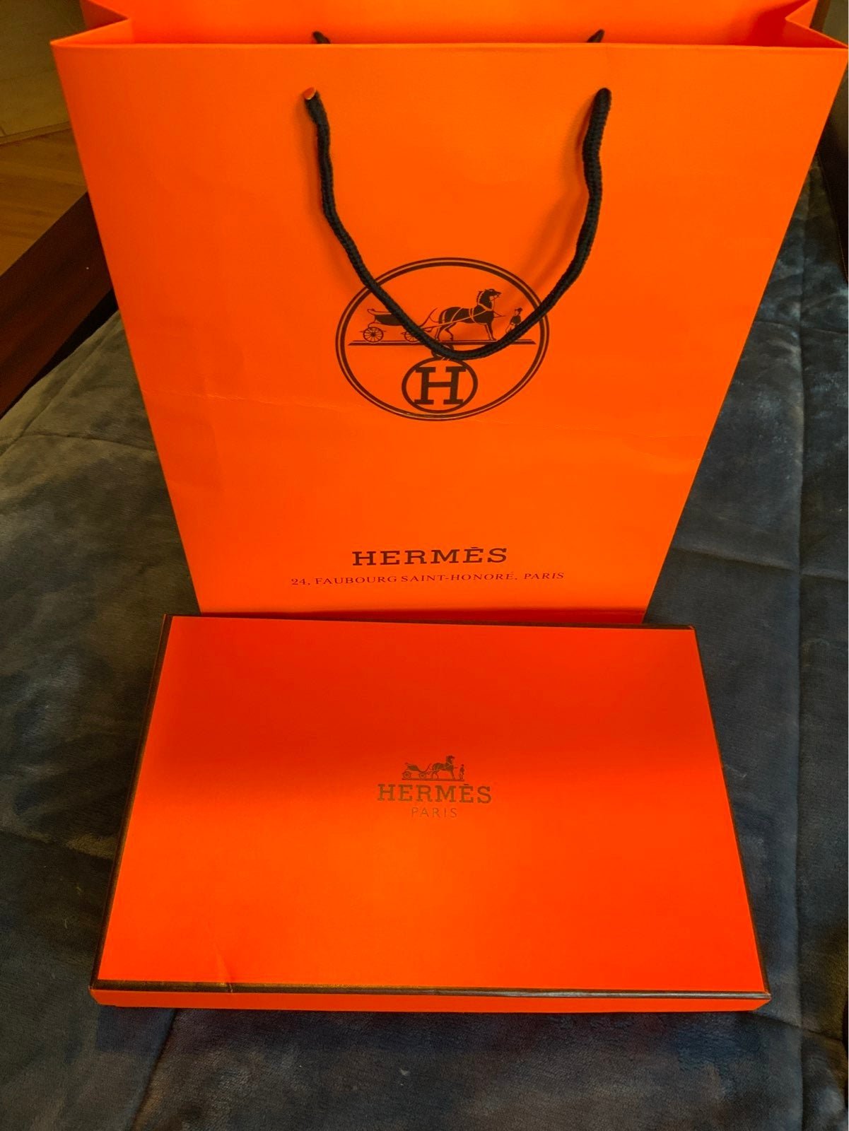 Hermes box and bag.