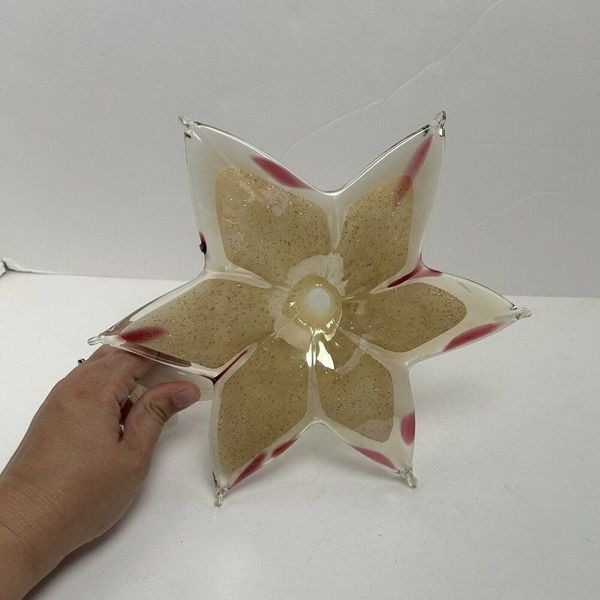 MURANO ART GLASS 6 PETAL ORCHID SWIRLED BACK STEM 10 1/2 X 10 1/2 X 5 INCHES
