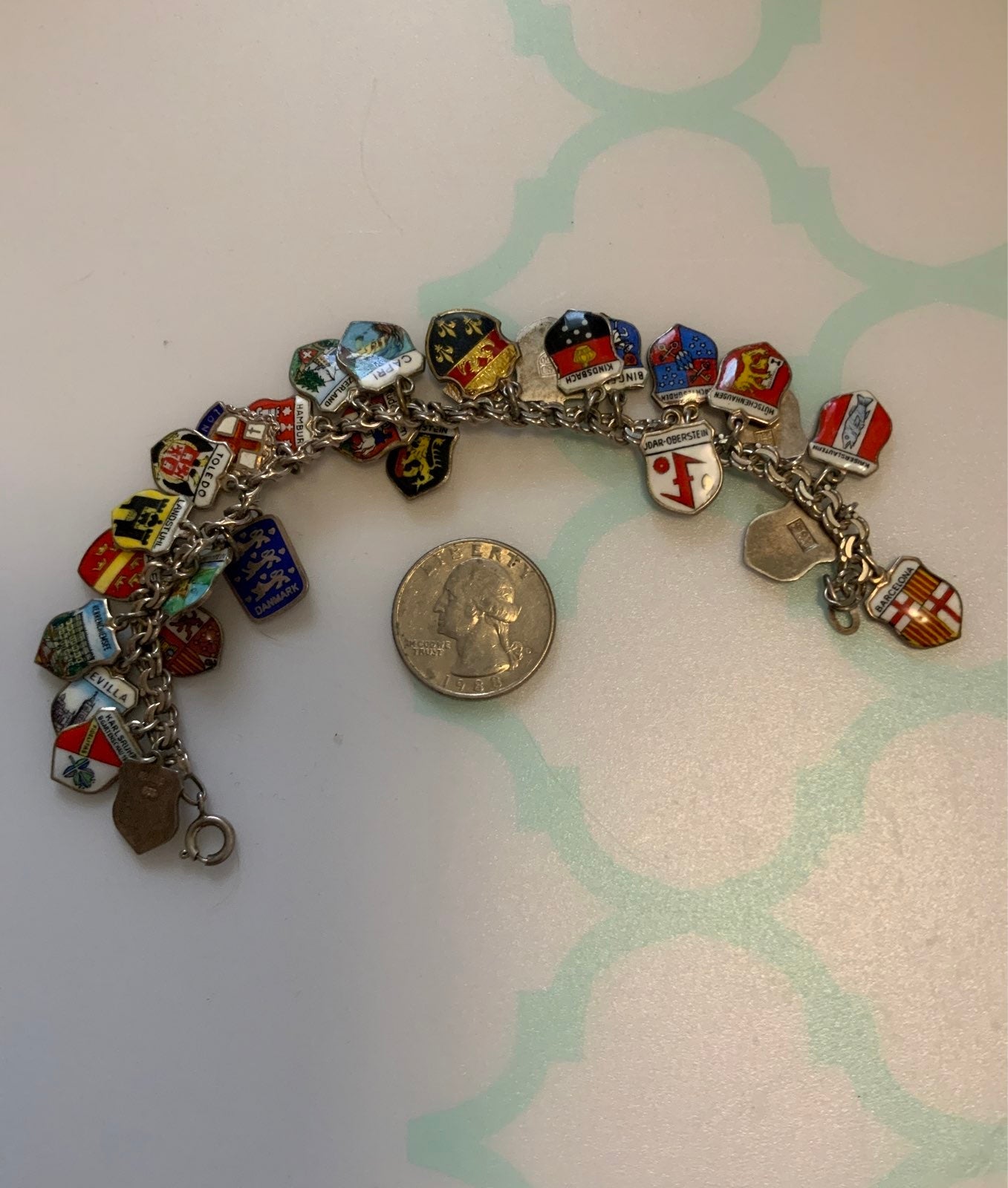 Silver enamel European charm Bracelet