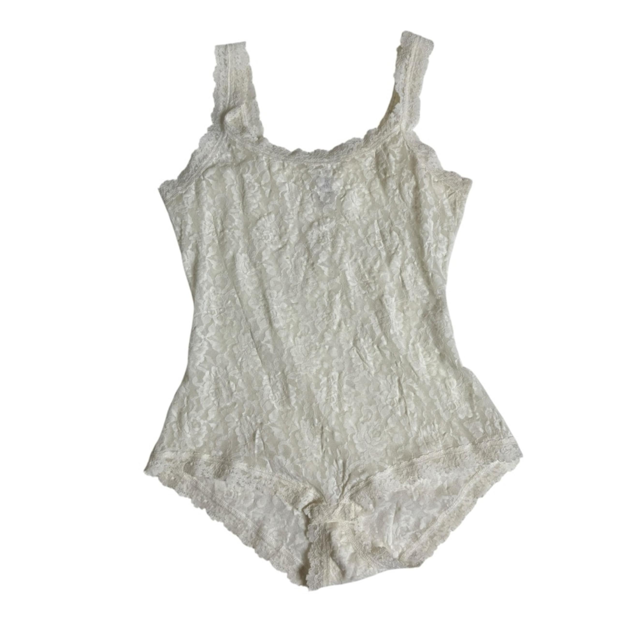 Vintage Hanky Panky Cream Lace Bodysuit Teddy Womens Size Medium