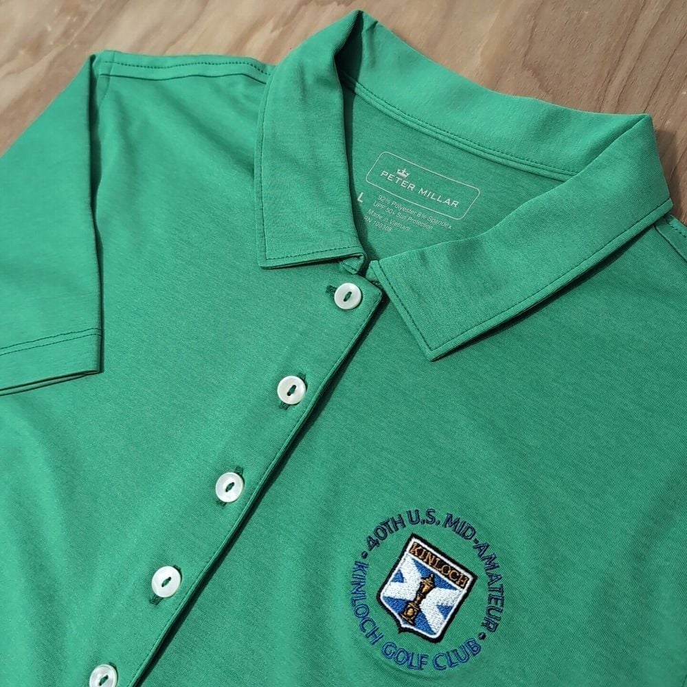 NEW Peter Millar Polo Shirt Womens L S/S Golf Activewear 40thUS MID KINLOCK CLUB