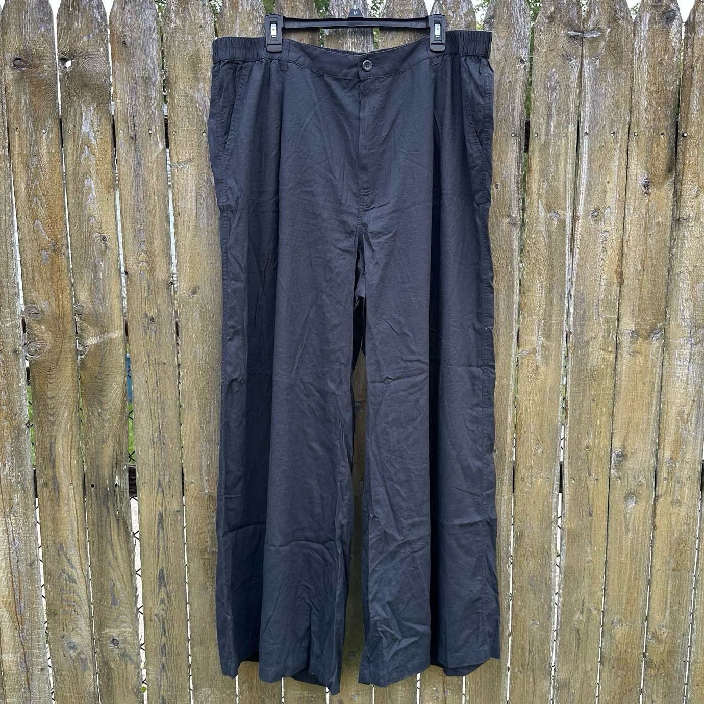 NWT Aerie Pool-to-Party Linen Blend High Waist Wide Leg Trouser Smoked Grey XXL