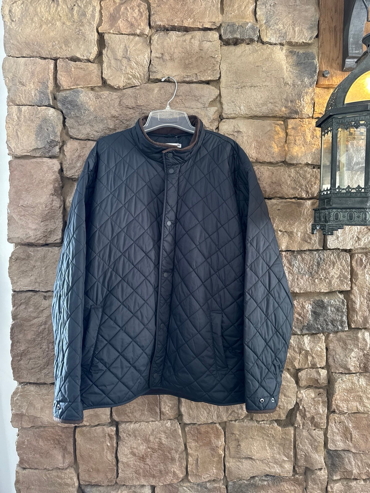 Peter Millar Men's Jacket XXL Navy Diamond Quilted Travel Coat Brown Lined