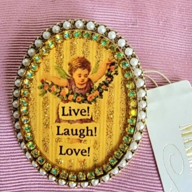 JOHN WIND MAXIMAL ART Live! Laugh !Love! WREATH OVAL BROOCH