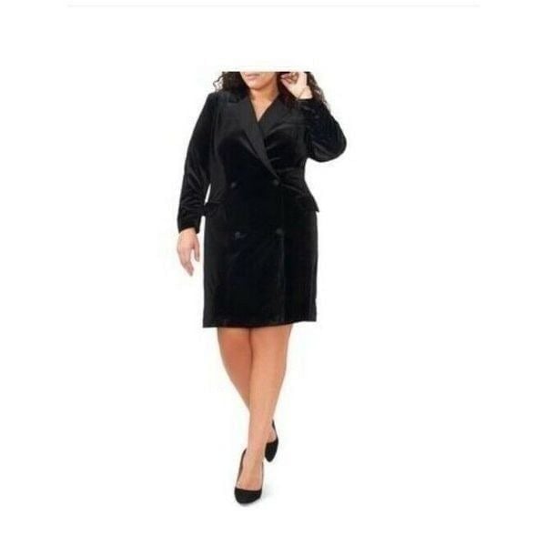 1. State Black Velvet Ruched Sleeve Button Front Blazer Dress NWT Size 22W