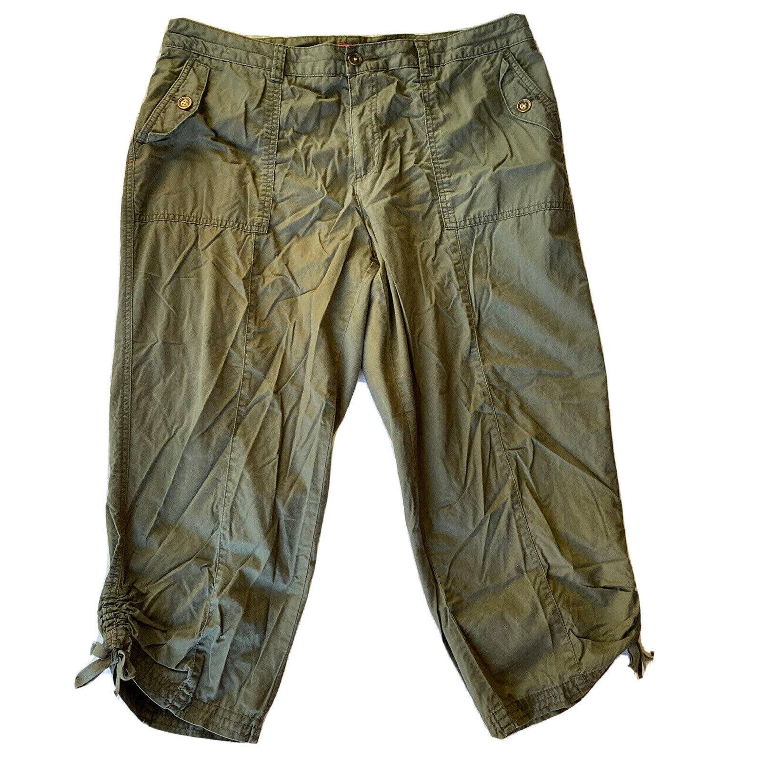Merona Women Fit 4 Cargo Chino Capri Crop Pants Size 16 Olive Green Casual Work