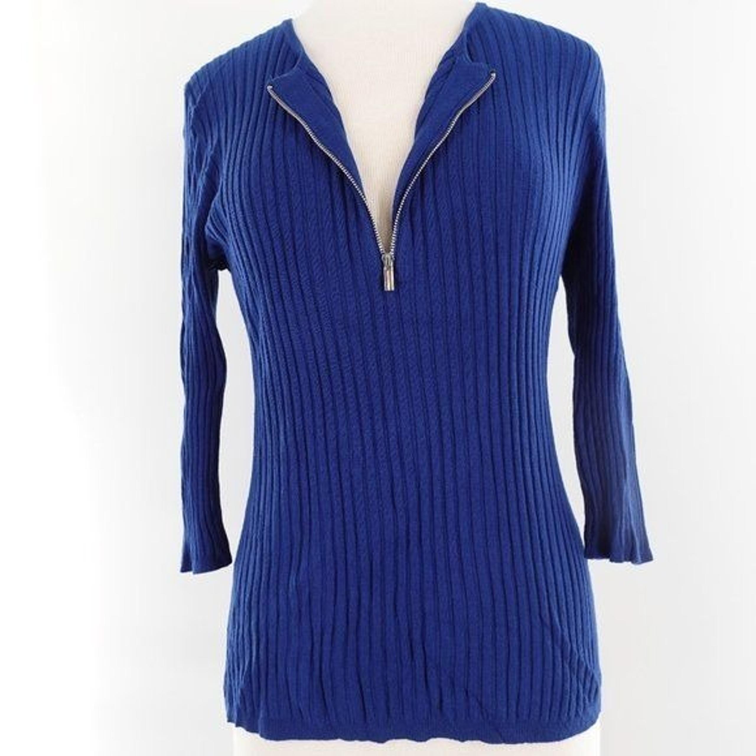 NY & Co Quarter Zip Rib Knit Pullover Sweater 3/4 Sleeves Size Medium