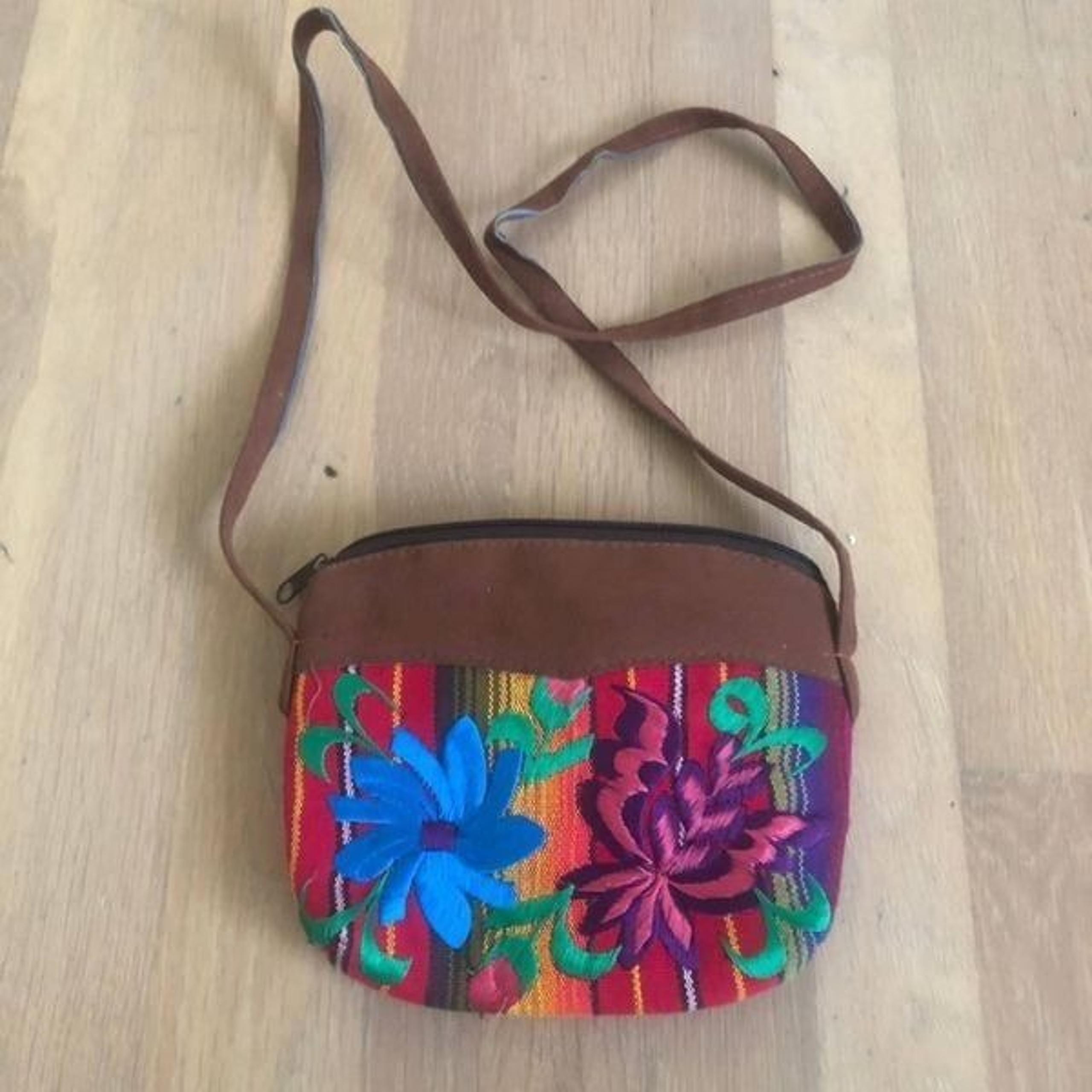 Suede Embroidered Clutch Shoulder Bag Floral Latin Mexican Boho Hippy