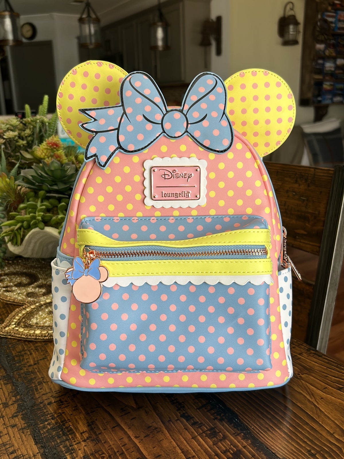 New Disney Loungefly Minnie Mouse Pastel Color Block Dots Mini-Backpack