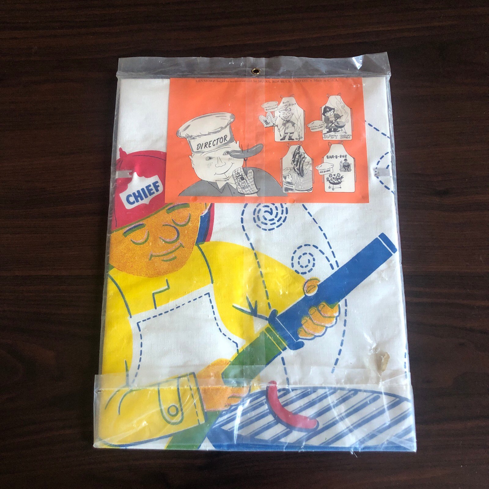 Vintage Sears BBQ Apron And Hat Set MCM Chief Fire Fighter RARE NEW Factory Seal