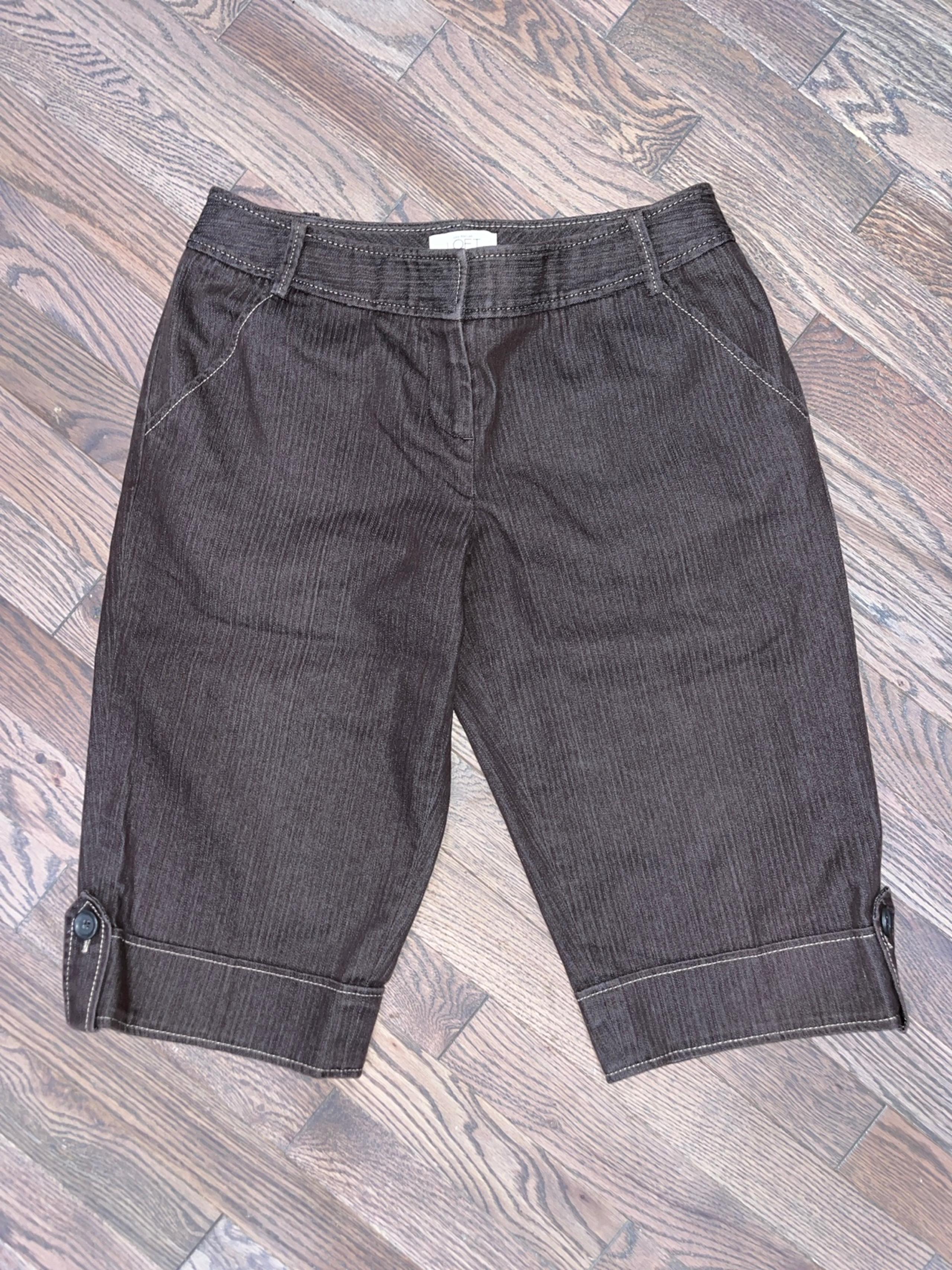 Ann Taylor Loft Marisa Bermuda Shorts Womens Sz 6P Capri Brown Pinstripe
