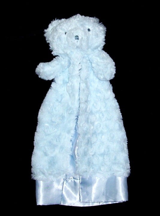 Kyle & Deena Blue Rosette Swirl Teddy Bear Baby Blanket Satin Lined Lovey