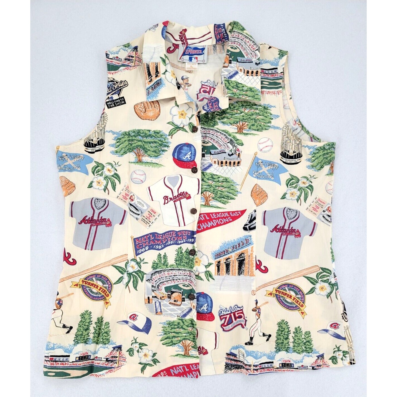 Reyn Spooner Atlanta Braves Button-Down Shirt Large Vintage MLB Print Hawaiian