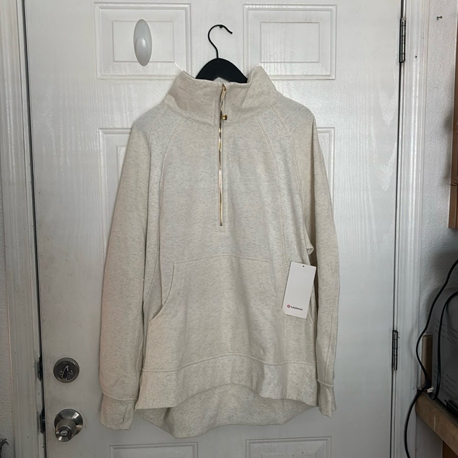 Lululemon Scuba Oversized Funnel-Neck Half Zip*Long, Heathered Bone/Gold, XL/XXL