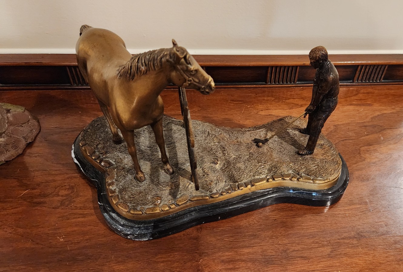 Original delaware park bronze of the golfer and horse