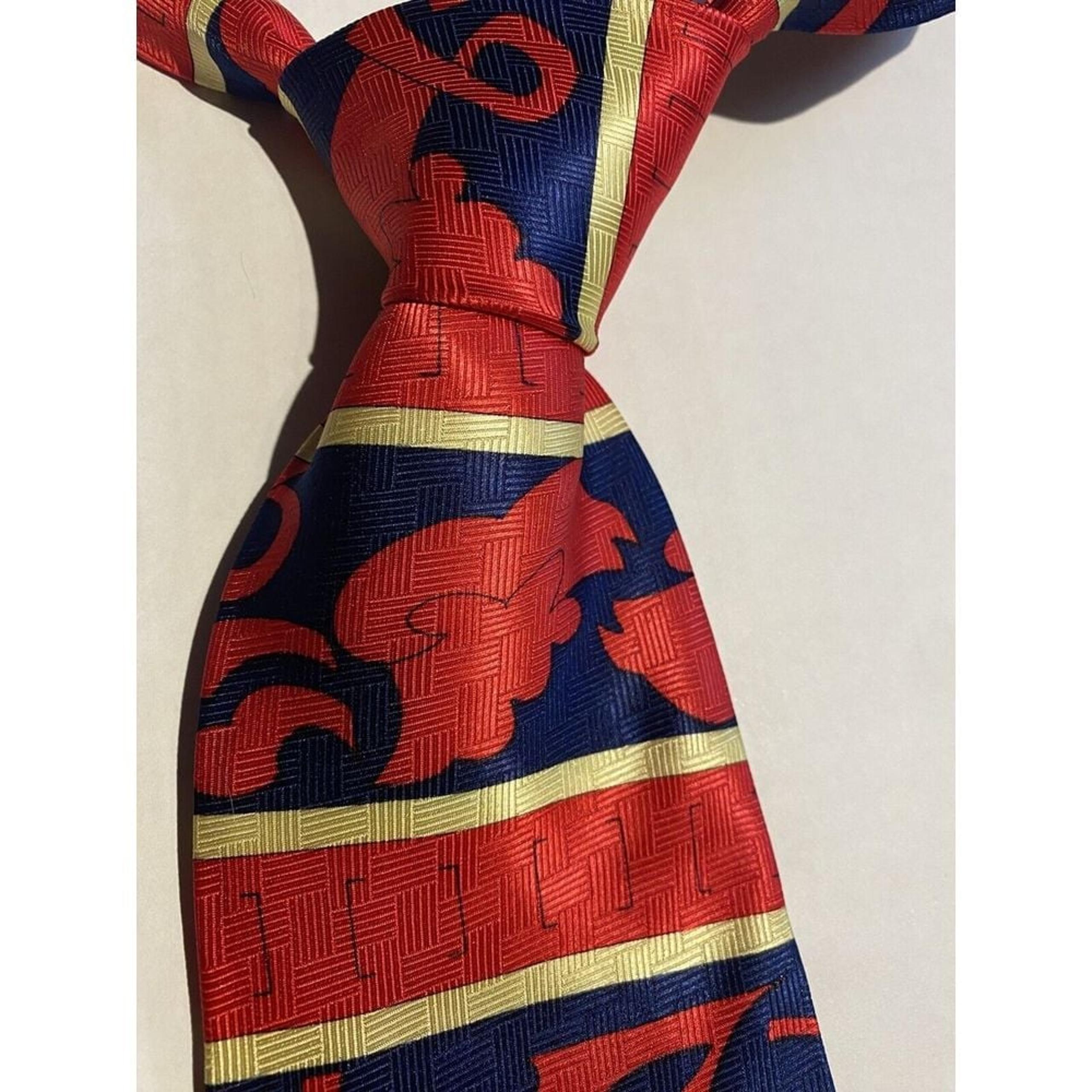 Roberta Collection Men's 100% Silk Tie Blue/Gold/Red Abstract Made In Italy