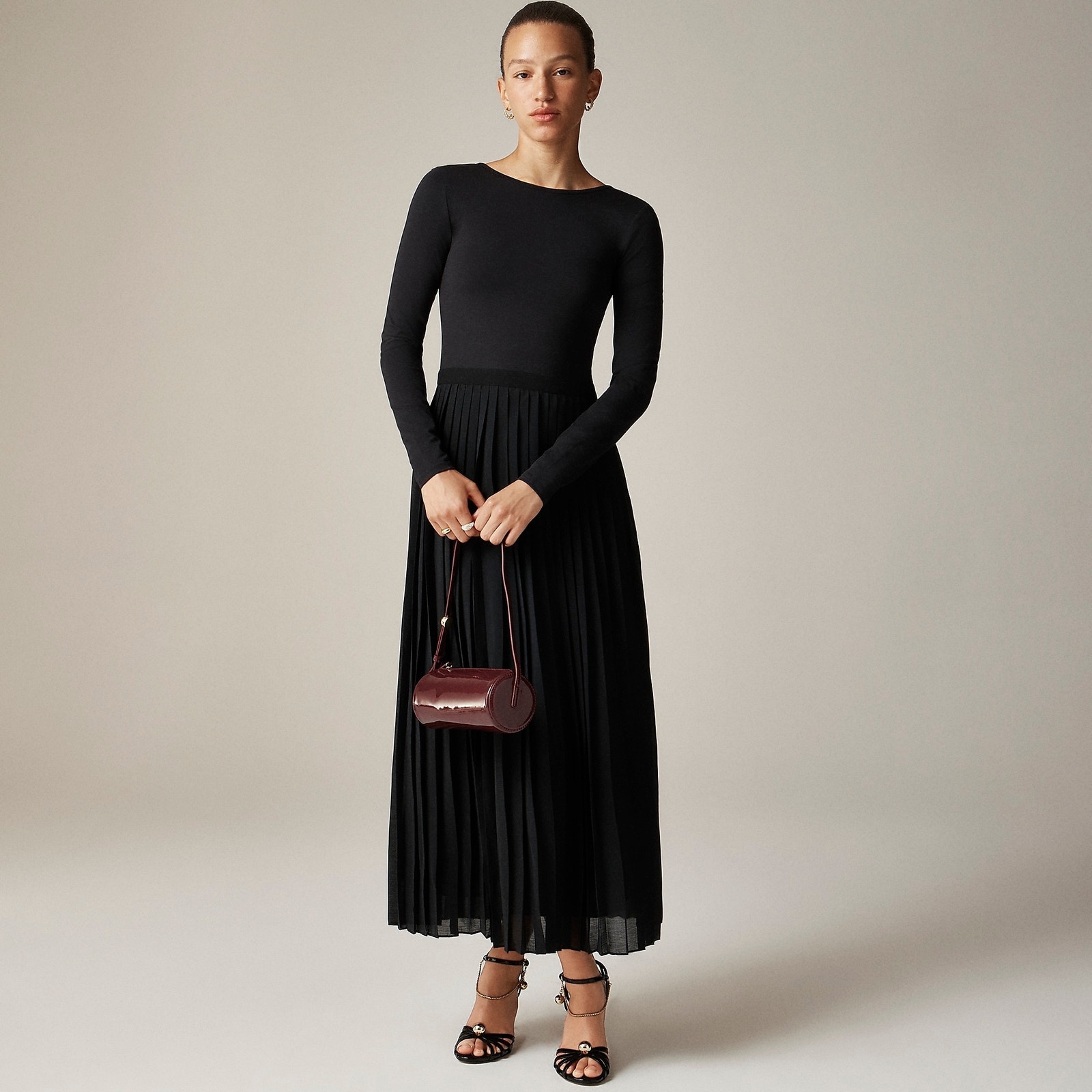 J. Crew Pleated Ballet Maxi Dress In Stretch Cotton Blend Black Size XS NWOT