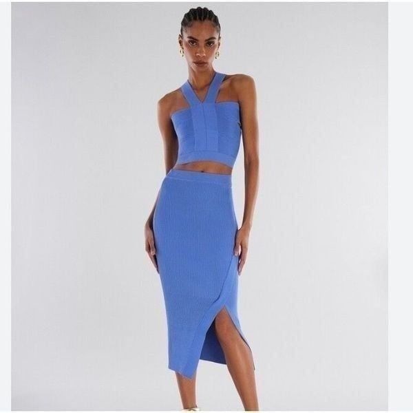 NWT BCBGMaxazria Rebel Cutout Midi Skirt in Persian Blue