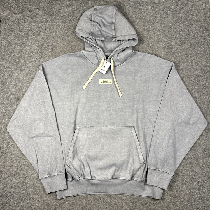 GYMSHARK Hoodie Mens Medium Gray Rest Day Heavyweight Rib Oversized Sweatshirt