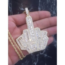 14K Yellow Finish Baguette CZ F***You