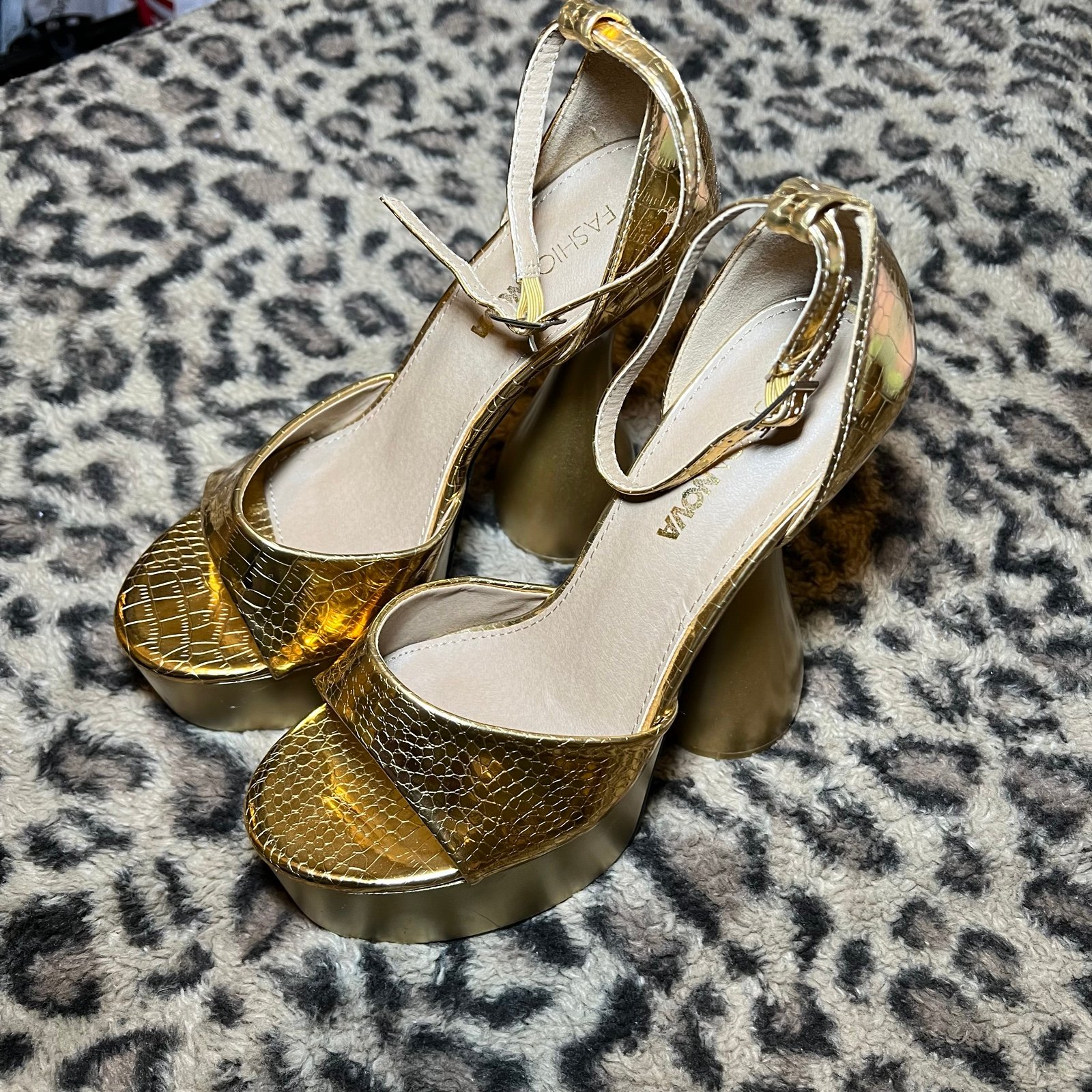 Gold snakeskin heels