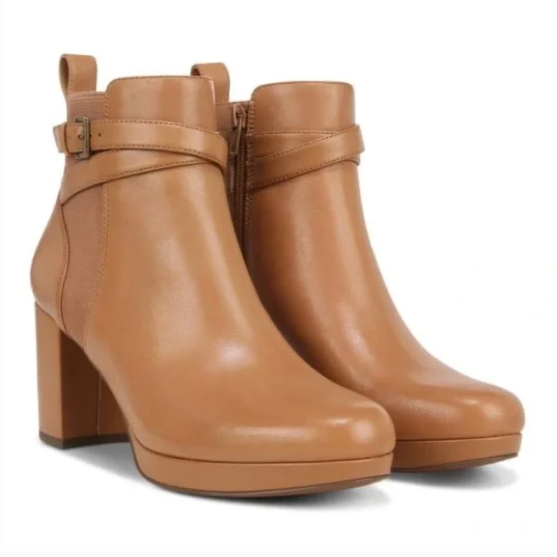 Vionic Nella Platform Boots 10 Tan NWOT Ankle Booties Leather Comfort Academia