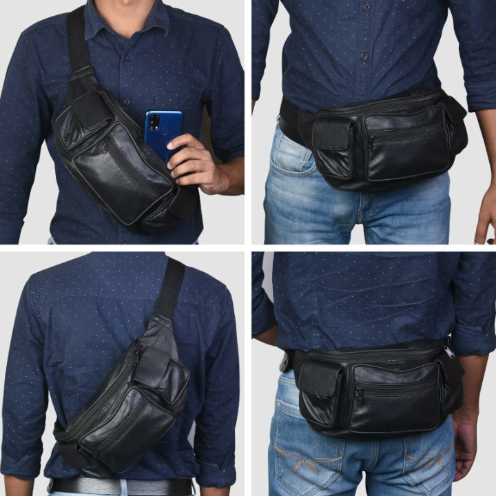Genuine Leather Fanny Pack Belt Waist Pouch Hip Travel Purse Large Mens Womens B