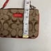 COACH Signature canvas, Corner Zip Wristlet, Pink Leather Trim, Strap & Patch,