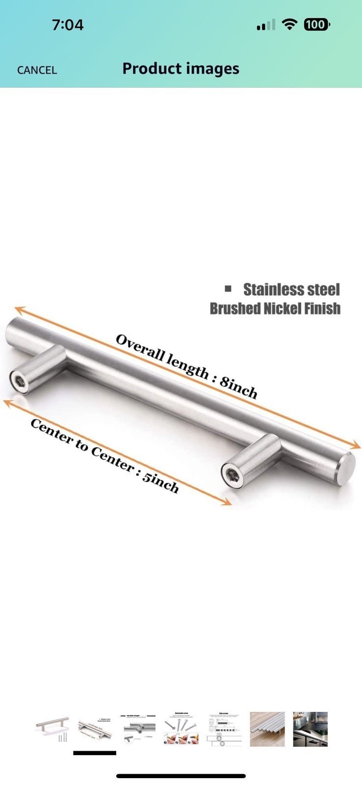 Cabinet Handles - Pack of 100 Stainless Steel Brushed Satin Nickel Finish