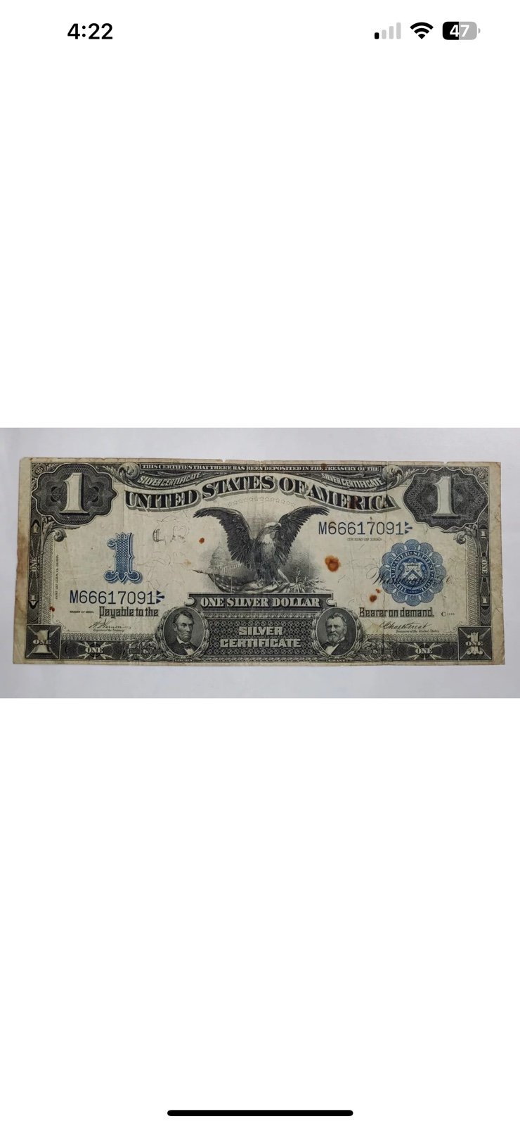 1899 1 Black Eagle Silver Certificate Vernon/Treat Signed