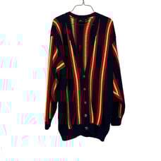 Liz Claiborne VINTAGE Bold Yellow Red Navy Blue Stripe Oversized Chunky cardigan