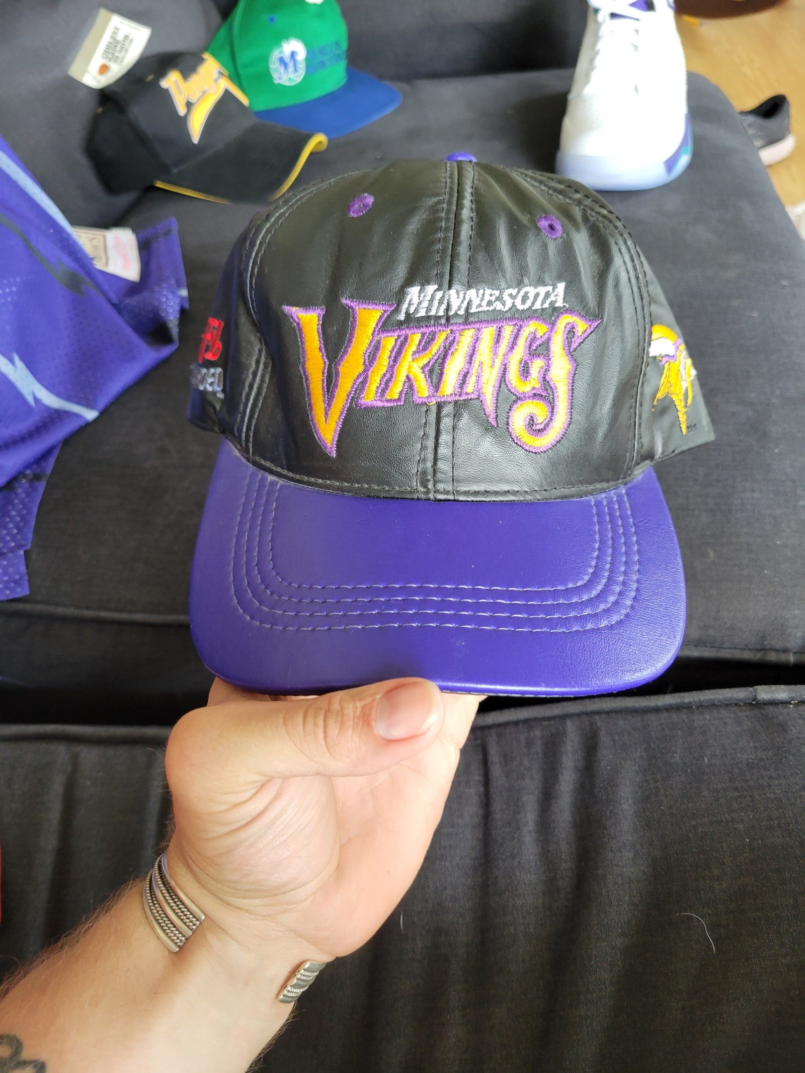 Vintage 90s Leather Minnesota Viking Hat