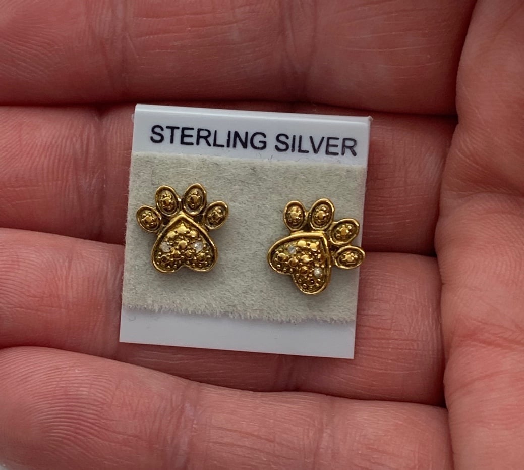 Genuine diamond paw 14k over sterling silver Earrings