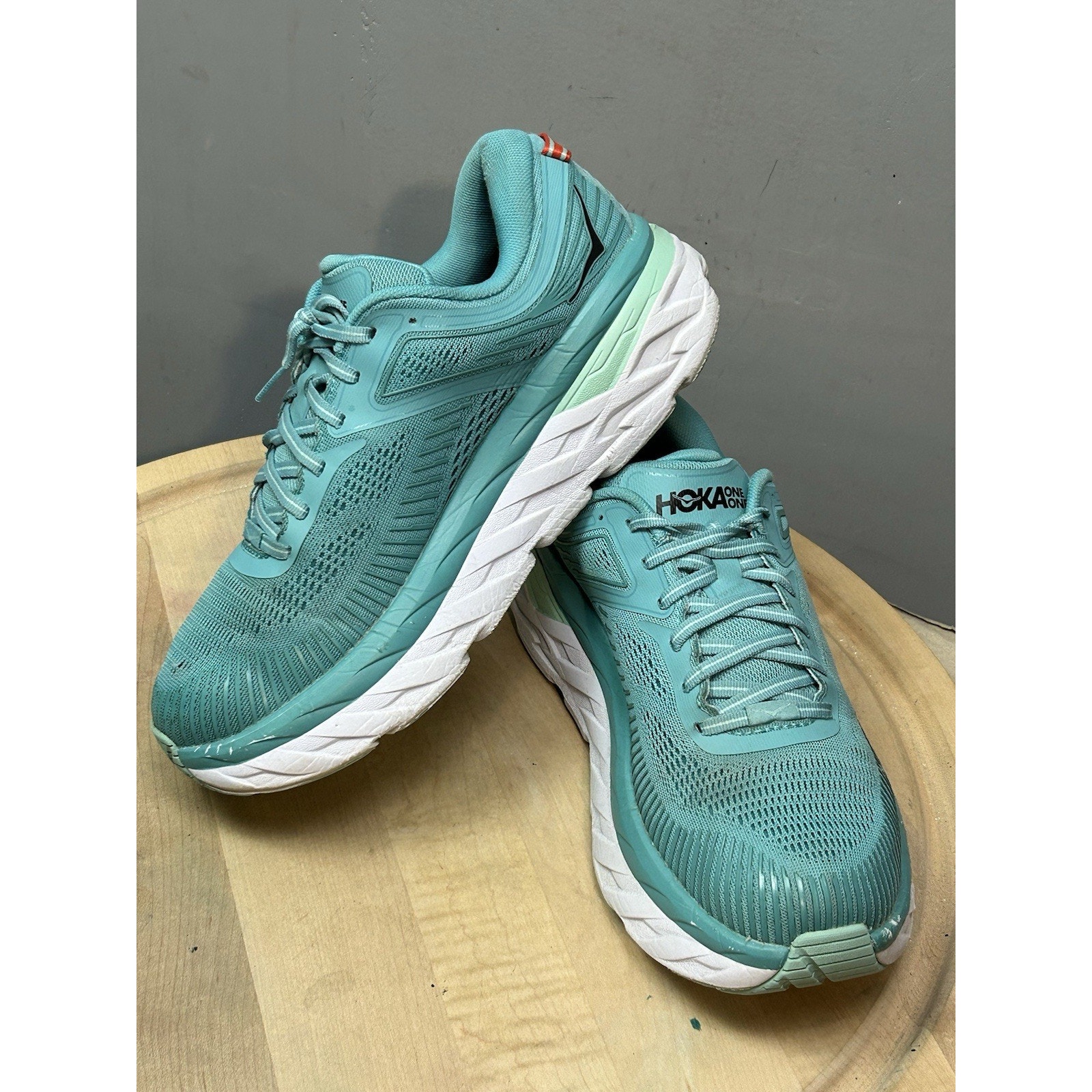 Hoka One One Bondi 7 Aquarelle Womens 9.5D Blue Shoe Sneaker Wide