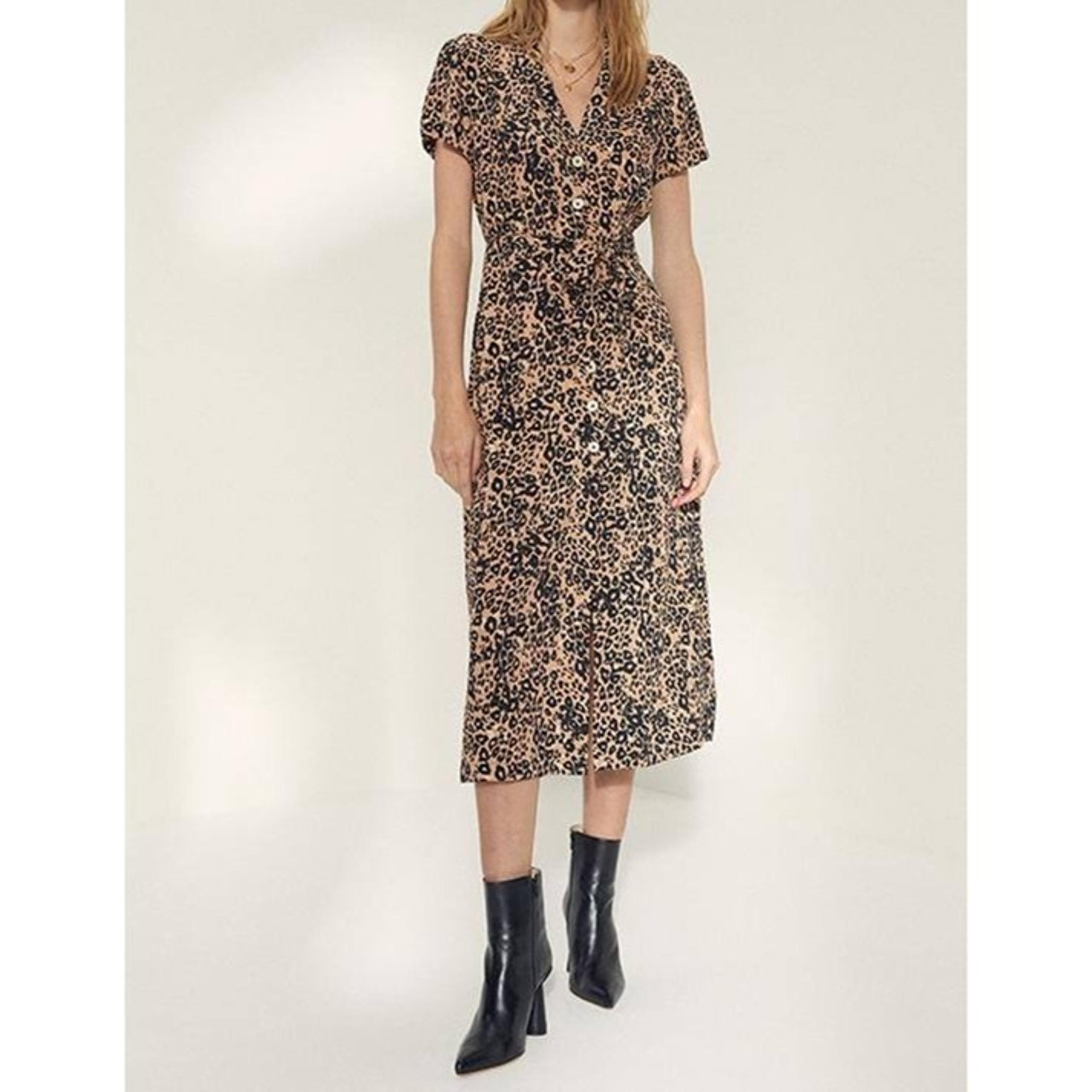 Wilfred Women Leopard Button-Front Midi Shirt Dress With Belt Viscose-Rayon XS