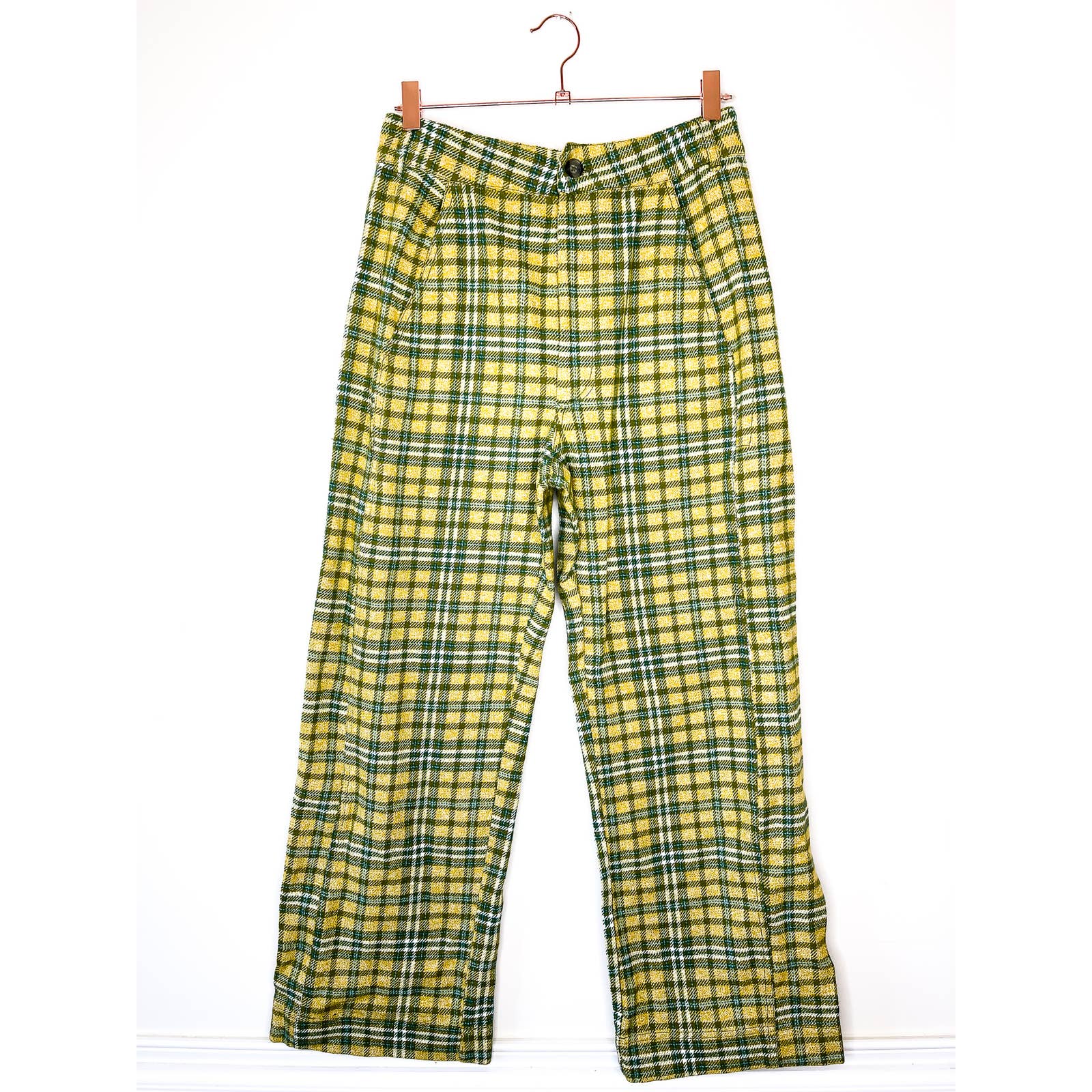 Free People Contemporary Classique Plaid Straight Leg Trousers Size XS