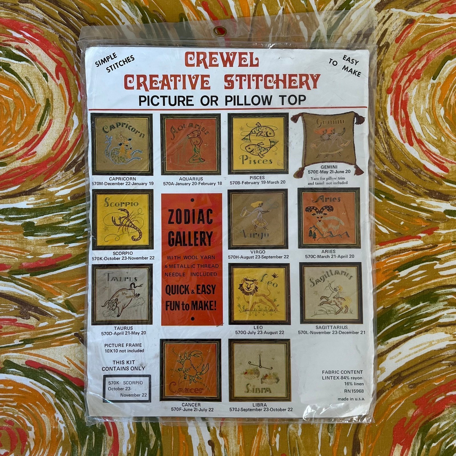 Vintage Scorpio Zodiac Crewel Kit