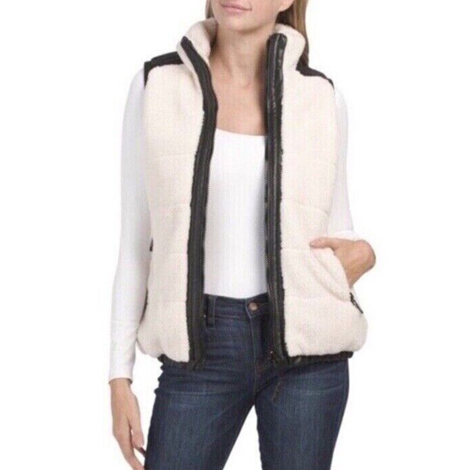 Rebecca Minkoff Vest Size Large Reversible Sherpa Lined Black Cream NWT