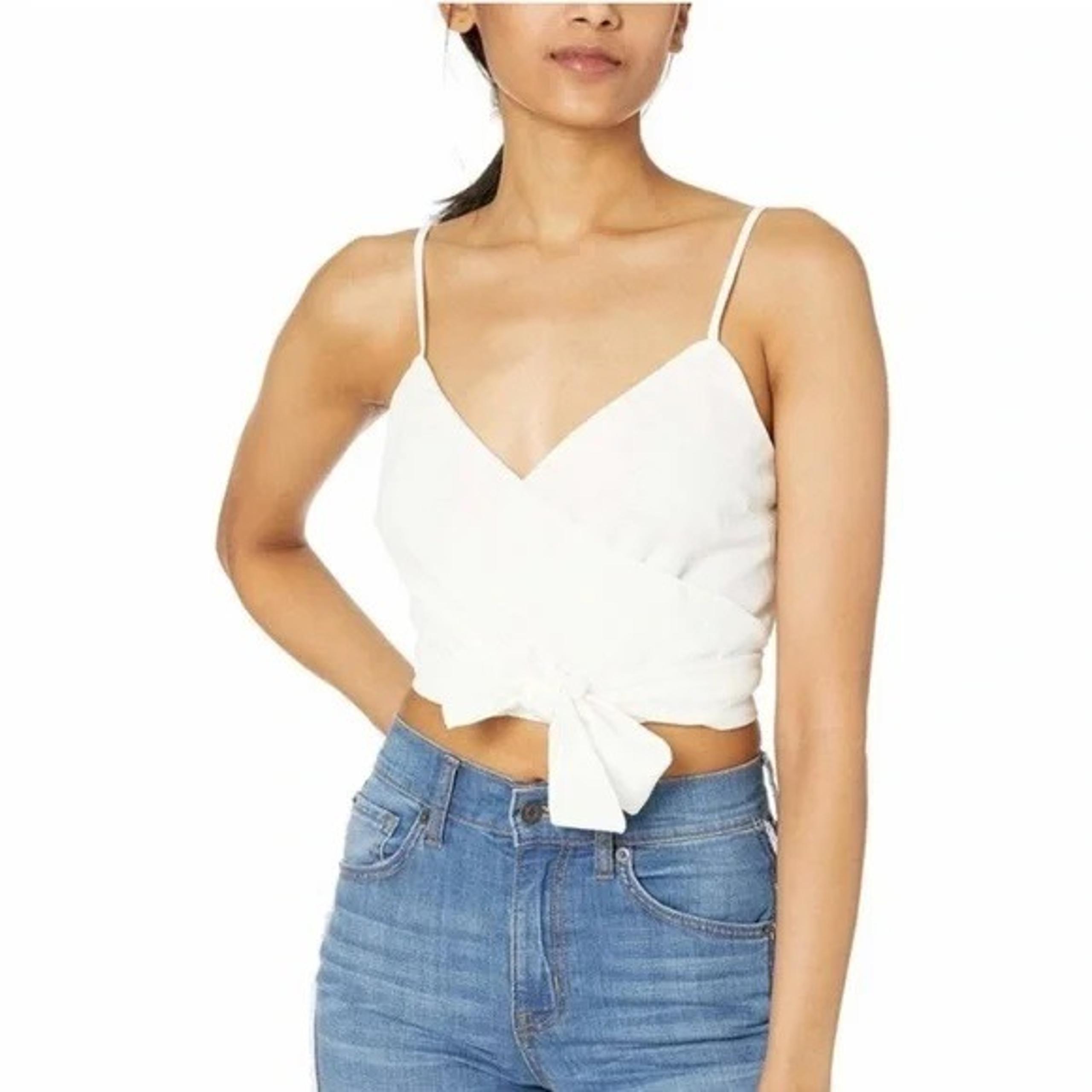 SHOW ME YOUR MUMU Women's Size Small White Rumba Wrap Top Crop Self-Tie Cami S