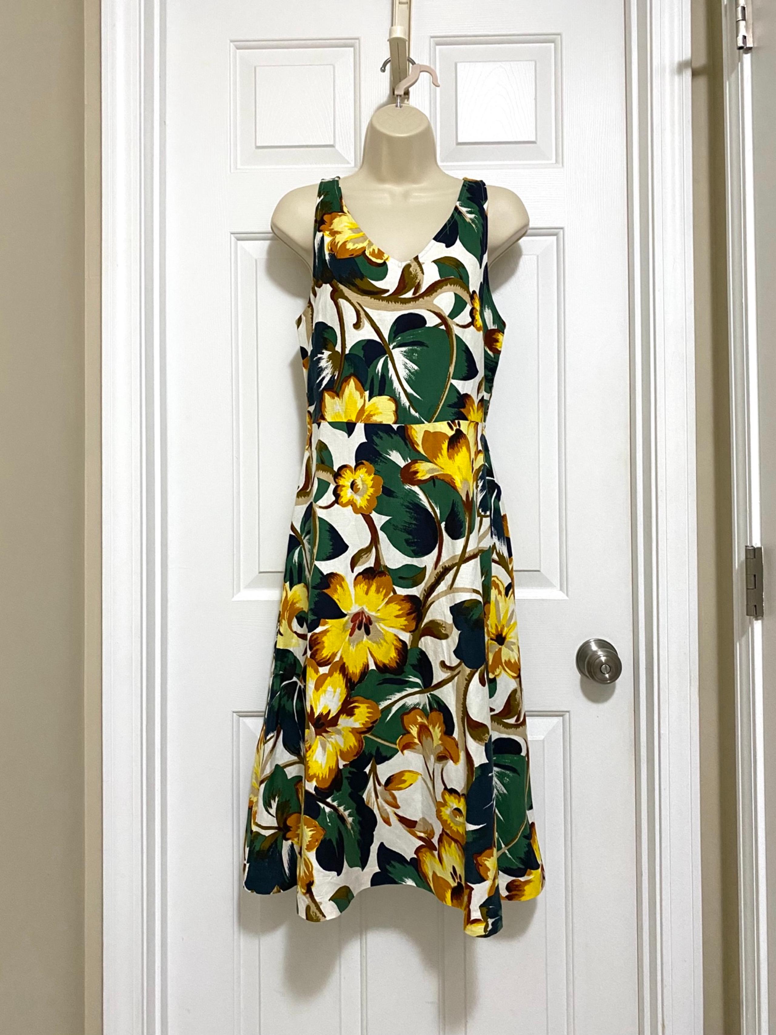 Ann Taylor Factory Sleeveless Tropical Linen Blend Casual Dress -orig $120.