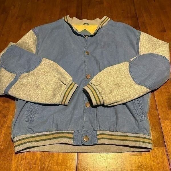 Vintage Eagles Ridge Outfitters Jacket Mens Large Blue Denim Sweater Snap Bomber