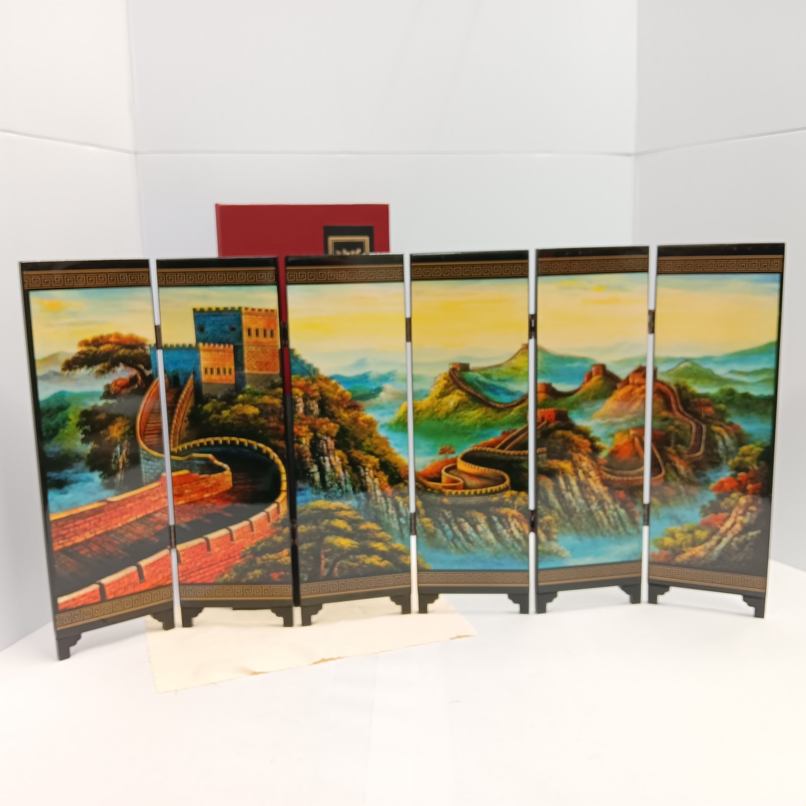 An Imitation of an Ancient Small Screen 6 Panel Lacquer Folding Great Wall China