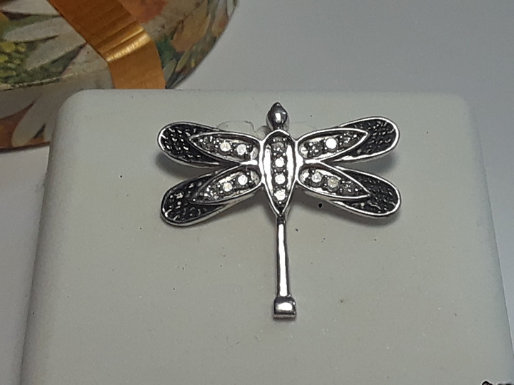 .17ctw Natural Diamond & Black Rodium wing Dragon Fly Sterling Silver Pend#19874